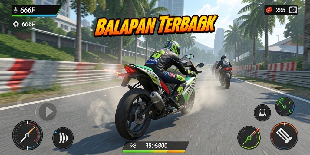 Tampilan gameplay mendebarkan dalam balapan motor 666F.