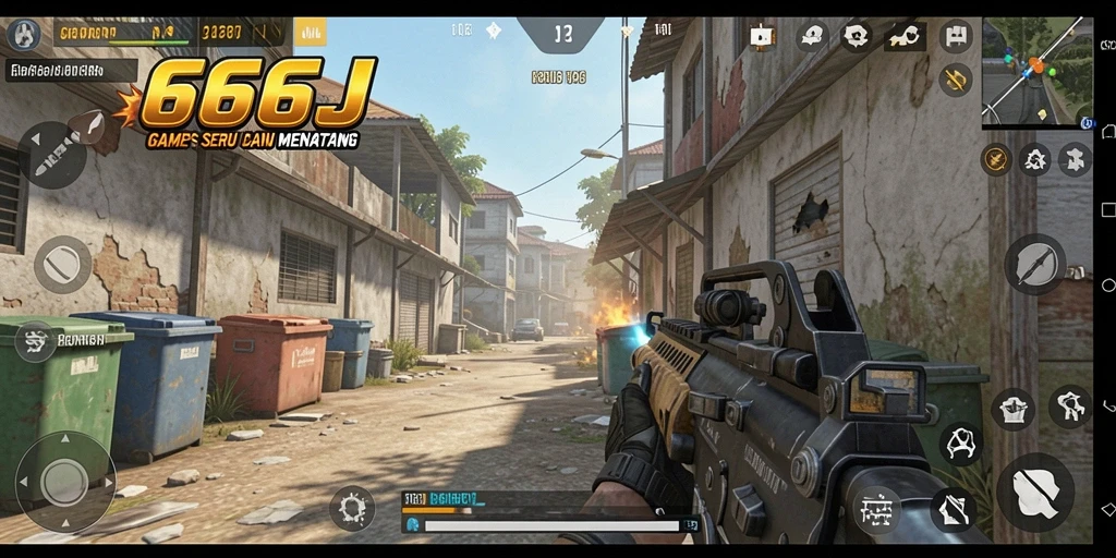 Tangkapan layar gameplay <strong>666J</strong> menampilkan aksi tembak-menembak yang intens.
