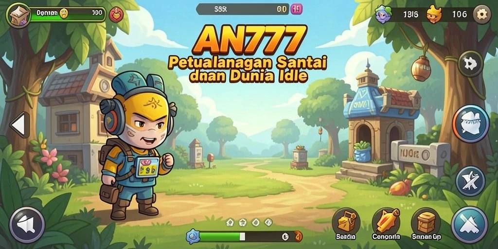 Tampilan gameplay AN777 yang menampilkan karakter dalam misi idle.