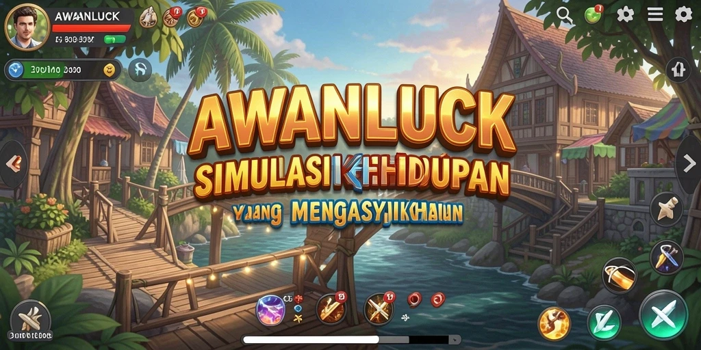 Tangkapan layar gameplay AWANLUCK menampilkan interaksi karakter yang seru.