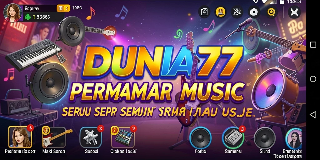 Tampilan gameplay seru DUNIA77 dengan berbagai tantangan musik.