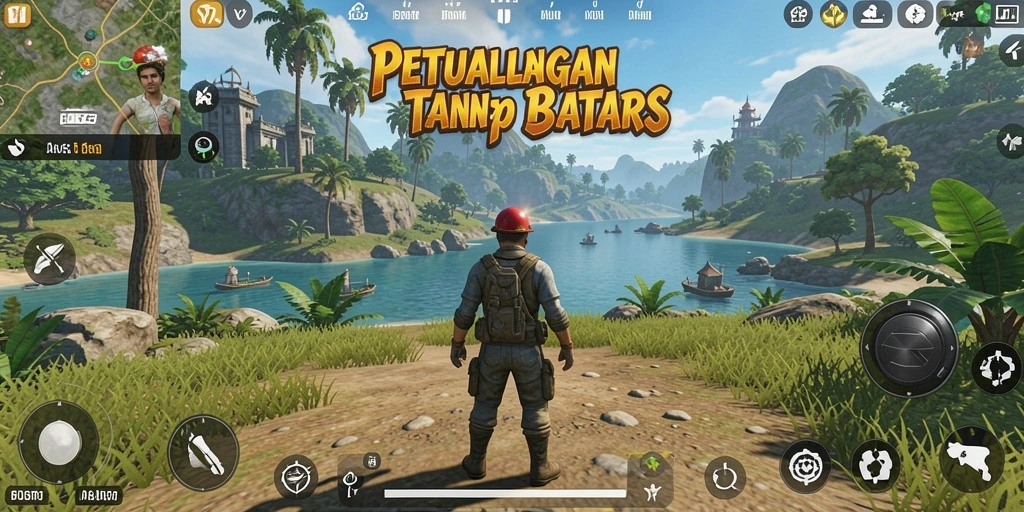 Tangkapan layar dari gameplay EOS77 yang menampilkan dunia terbuka yang luas.