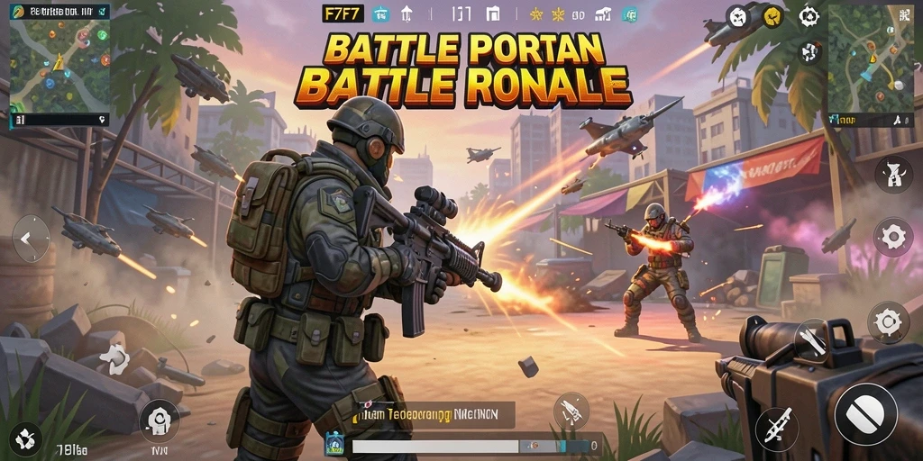 Screenshot utama F7F7 menampilkan intensitas pertempuran Battle Royale.