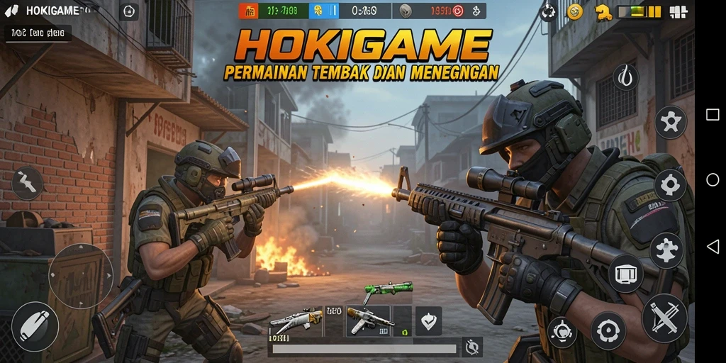 Tampilan gameplay seru HOKIGAME dalam aksi TPS.