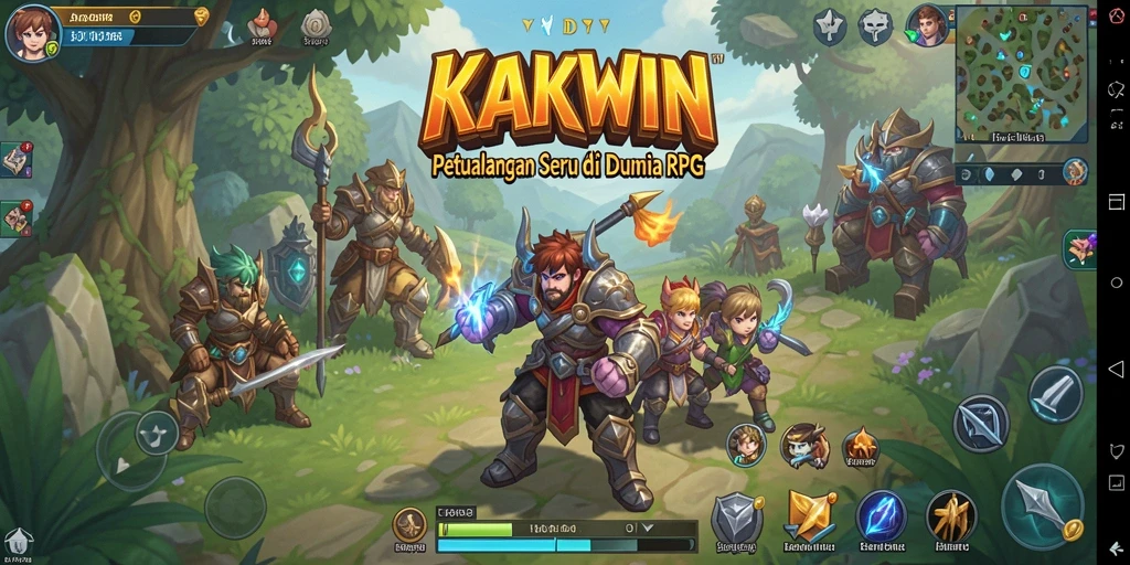 Tangkapan layar KAKWIN menampilkan pertarungan epik antar karakter RPG.