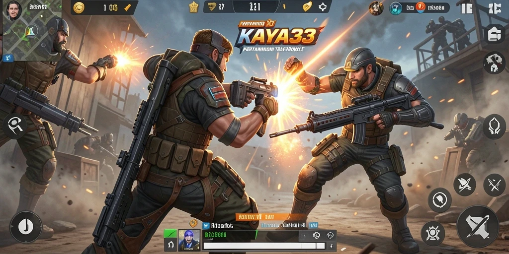 Screenshot menampilkan pertempuran epik dalam KAYA33 dengan banyak pemain.