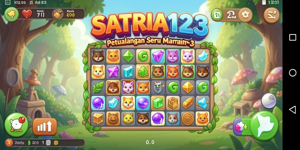 Tangkapan layar gameplay SATRIA123 yang menggambarkan aksi Match-3 yang mengasyikkan.