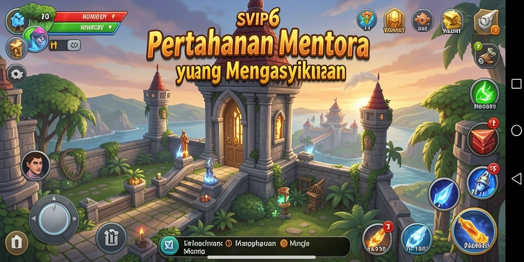 Screenshot gameplay menarik di SVIP6 menampilkan strategi bertahan menara.